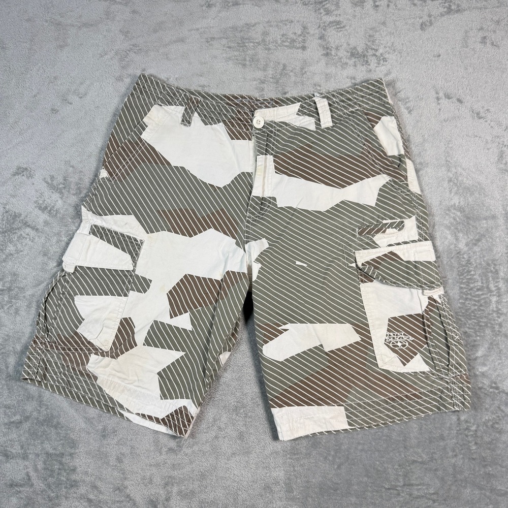 No Fear Mens 34 Cargo Shorts Geometric Camo Pinstripe Y2K Skater
